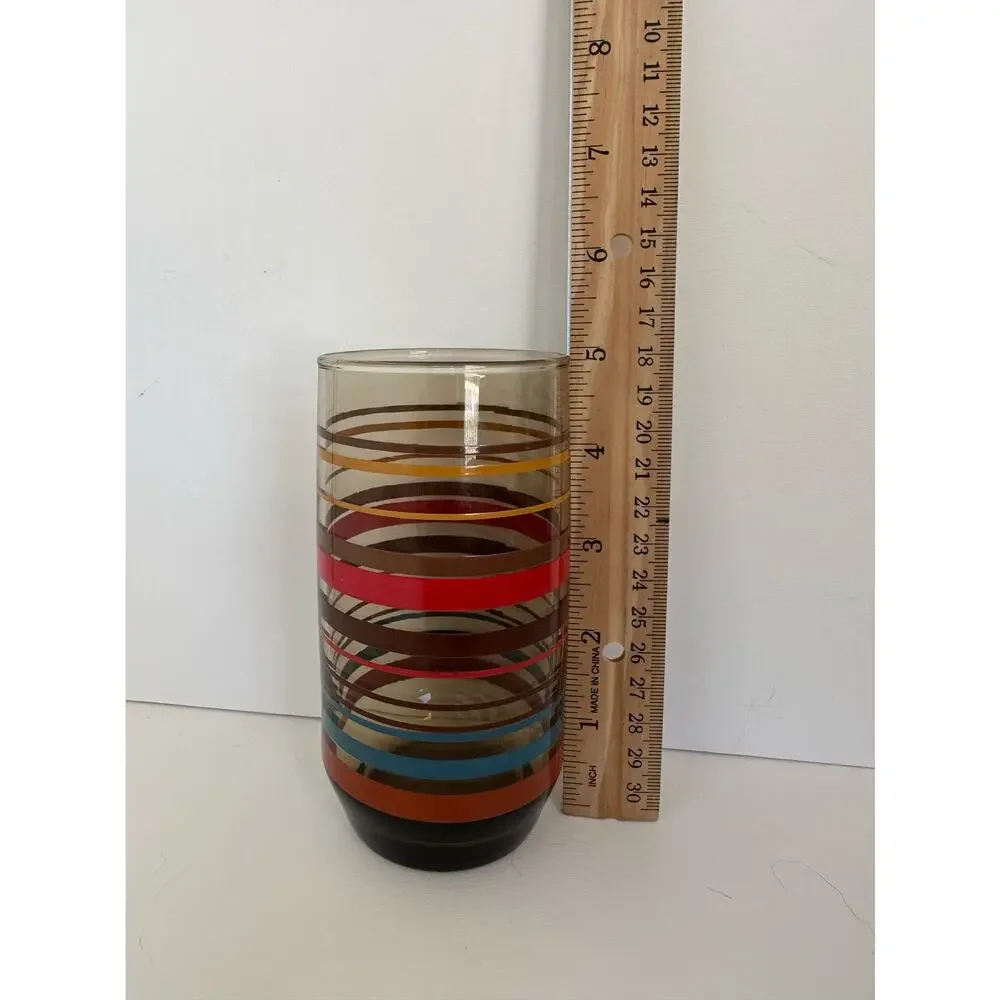 Vintage retro Dominion Glass Smokey striped glasses tumblers set 4